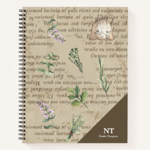 Carnet Jardin rustique Monogramme Initiale et nom rétro