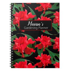 Carnet Jardinier Hibiscus Monstera Motif Noir Rouge