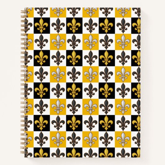 Carnet Jaune Blanc À damiers Fleur de lis Design (Devant)