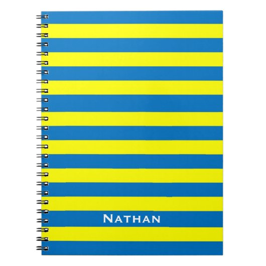 Carnet Jaune clair et Bleu rayé Personnalisé (Devant)