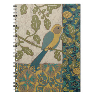 Carnet Jaune et oiseau bleu turquoise étés perché sur une