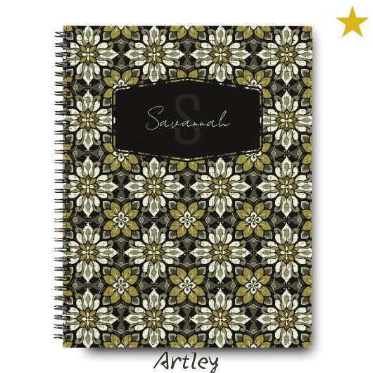 Carnet Jaune Gris Floral Espagnol Nom Carrelage Monogramm