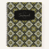 Carnet Jaune Gris Floral Espagnol Nom Carrelage Monogramm (Devant)