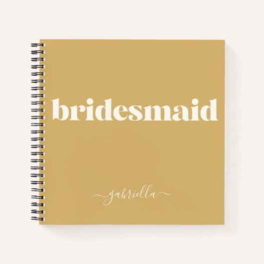 Carnet Jaune Moutarde Demoiselle d'Honneur Nom Script Per (Devant)