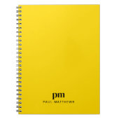 Carnet Jaune Moutarde Monogramme Simple Initiales et Nom (Devant)