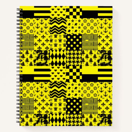 Carnet Jaune Noir Mixte Conception Motif Patchwork (Devant)