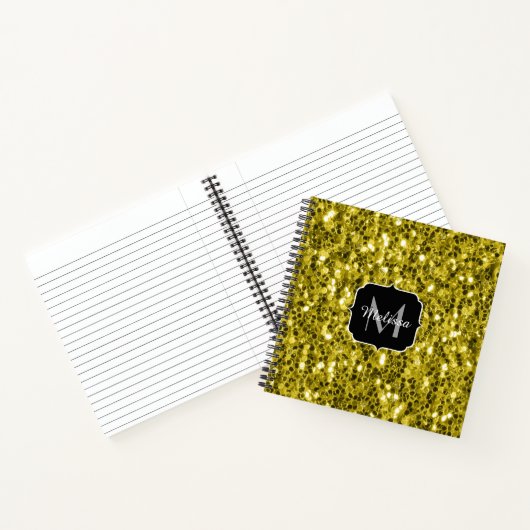 Carnet Jaune or foncé faux paillettes scintillent Monogra (Intérieur)