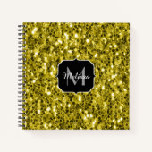 Carnet Jaune or foncé faux paillettes scintillent Monogra (Devant)