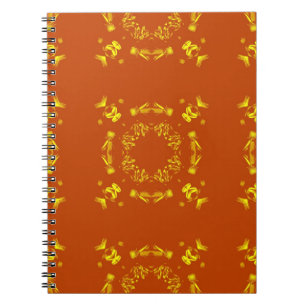 Carnet Jaune, Orange Floral Damas Motif rétro