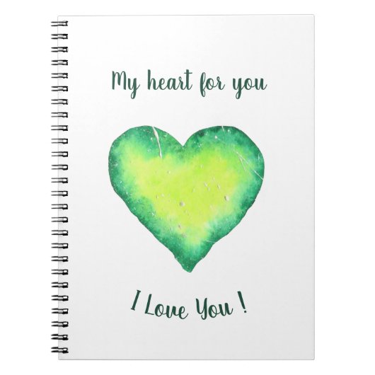 Carnet Je t'aime mignon Coeur Vert et Bleu Anniversaire N (Devant)