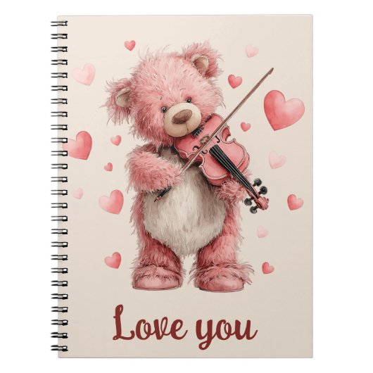 Carnet Je t'aime Teddy au violon (Devant)