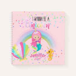 Carnet Je Veux Être Une Sirène Rose D'Or Unicorne Filles