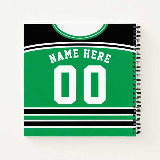 Carnet Jersey de hockey vert et noir Nom et numéro (Dos)