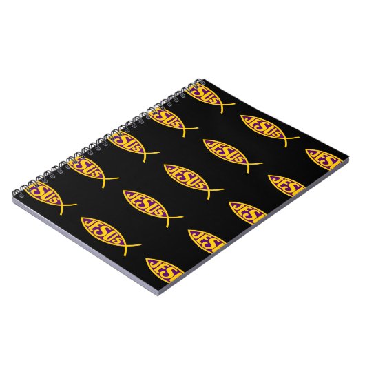 CARNET JÉSUS CHRIST ICHTHYS SALUT POISSON OR PURPLE (Côté gauche)