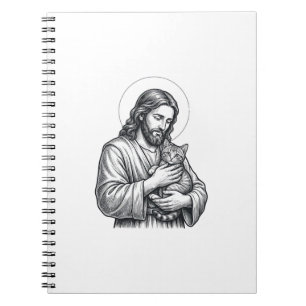Carnet Jésus vintage tenant un chat gravure graphique_1