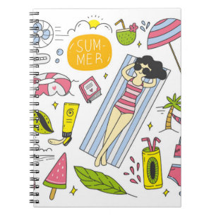 Carnet Jeu de doodle d'été sur blanc arrière - plan vinta