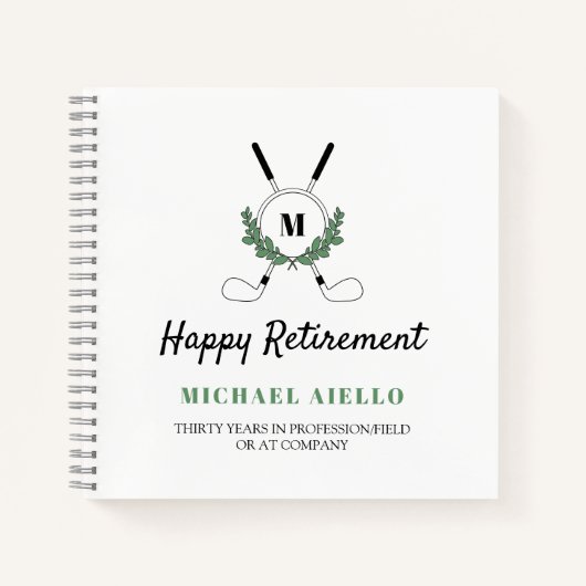 Carnet Jeu de retraite à thème Monogramme de verdure Golf (Devant)
