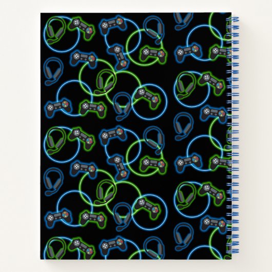 Carnet Jeu vidéo Neon Blue & Green Motif Monogramme (Dos)