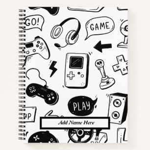 Carnet Jeu vidéo noir et blanc moderne Motif