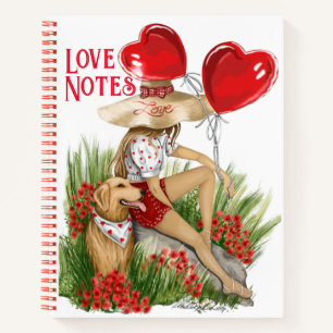 Carnet Jeune femme et son Labrador avec des ballons cardi