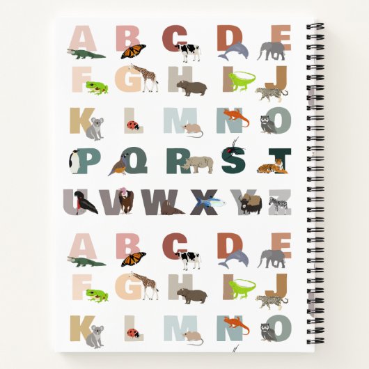Carnet Joli Alphabet ABC Animaux Nom personnalisé École (Dos)