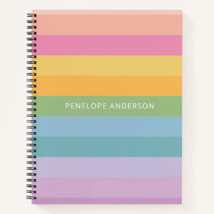 Carnet Joli arc-en-ciel pastel personnalisé à rayures géo