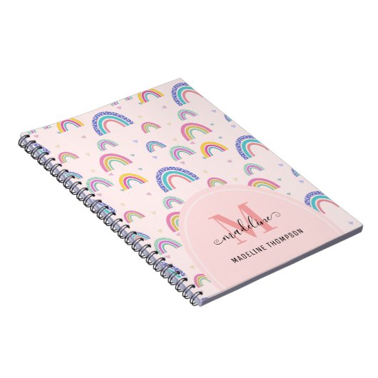 Carnet Joli arc-en-ciel Script Monogramme Boho rose (Côté Droit)