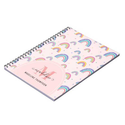 Carnet Joli arc-en-ciel Script Monogramme Boho rose (Côté gauche)