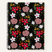 Carnet Joli blanc rose floral noir brush Strokes (Devant)