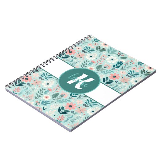 Carnet Joli bleu et rose pastel Fleurs d'Art folklorique (Côté gauche)