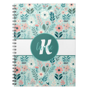 Carnet Joli bleu et rose pastel Fleurs d'Art folklorique