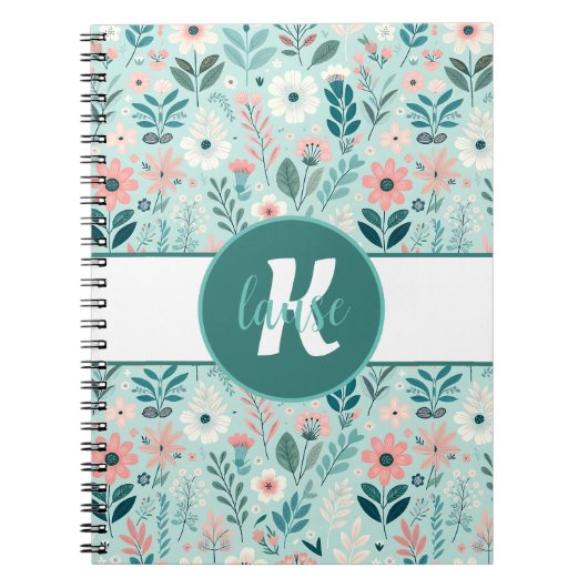 Carnet Joli bleu et rose pastel Fleurs d'Art folklorique (Devant)