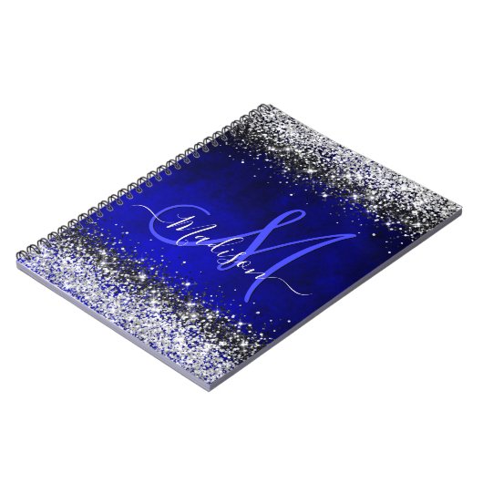 Carnet Joli bleu royal argent faux parties scintillant mo (Côté gauche)