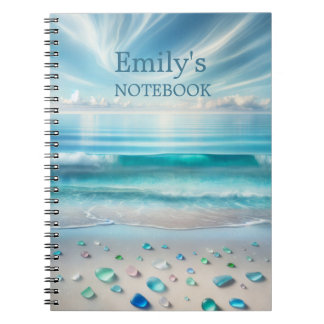 Carnet Joli Blue Ocean Waves and Sea Glass Personnalisé