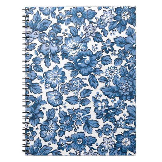 Carnet Joli Boho bleu et blanc floral (Devant)