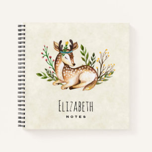 Carnet Joli Cerf Aquarellé Posé En Bas Boho