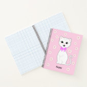 Carnet Joli Chat Blanc & Fleurs sur Rose Clair (Intérieur)