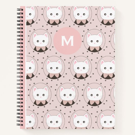 Carnet Joli Chat Face Rose Dotty Motif Monogramme (Devant)