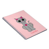 Carnet Joli chat gris & calligraphie de nom sur rose (Côté Droit)