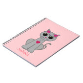 Carnet Joli chat gris & calligraphie de nom sur rose (Côté gauche)