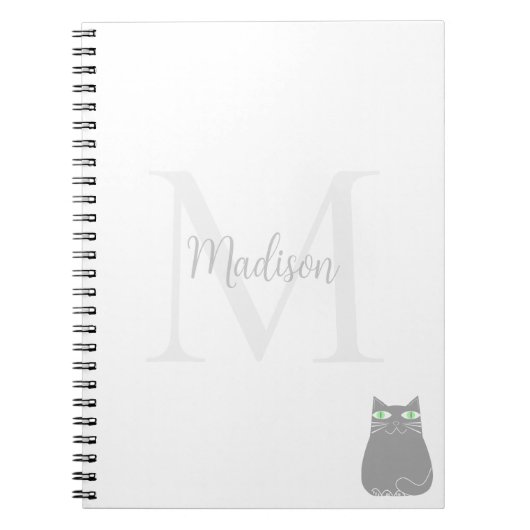 Carnet Joli chat noir personnalisé avec initiale et nom (Devant)