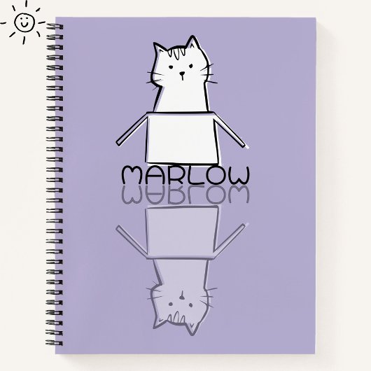 Carnet Joli Chat Violet Doodle Nom Personnalisé 
