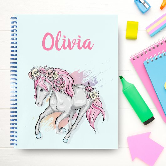Carnet Joli cheval avec des fleurs retour à l'école fille