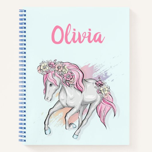 Carnet Joli Cheval avec Fleurs Retour à l'école Filles (Devant)