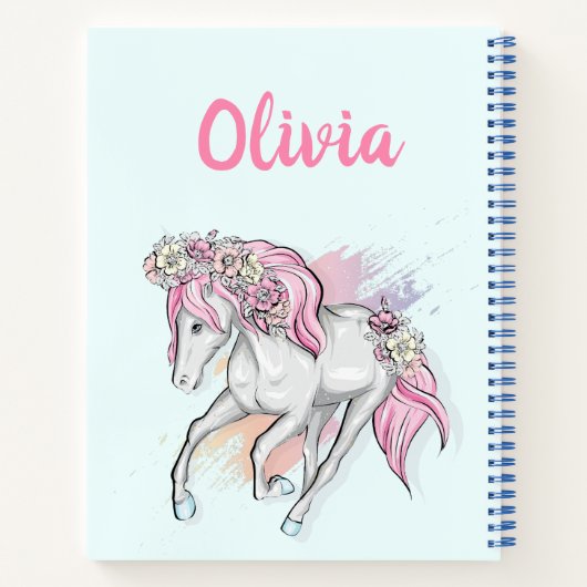 Carnet Joli Cheval avec Fleurs Retour à l'école Filles (Dos)