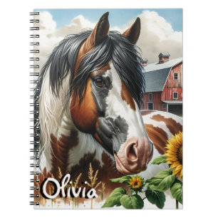 Carnet Joli cheval Pinto Brun et Blanc dans une ferme rus