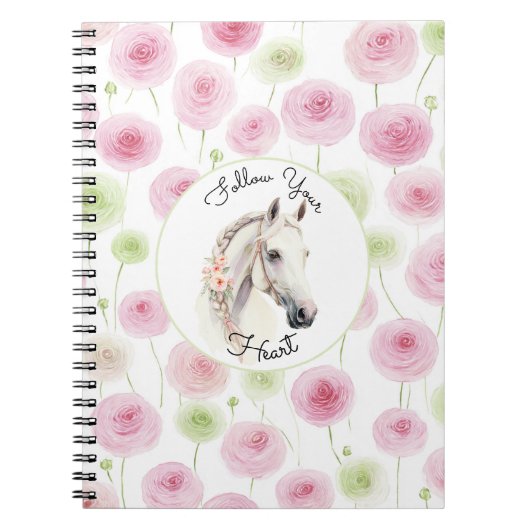 Carnet Joli Cheval Ranunculus Menthe Rose (Devant)