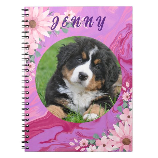 Carnet Joli Chien Rentree Des Classes Floral Rose Aquarel (Devant)