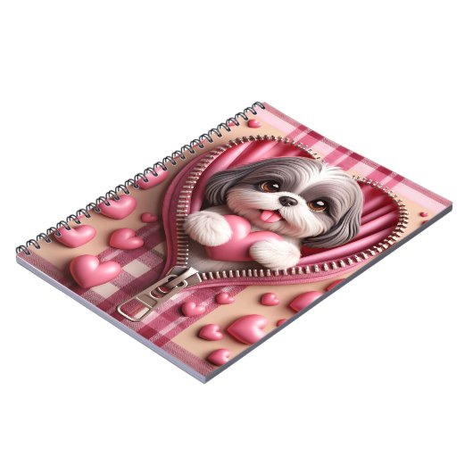 Carnet Joli chiot 3D dans un Arrière - plan rose et blanc (Côté gauche)