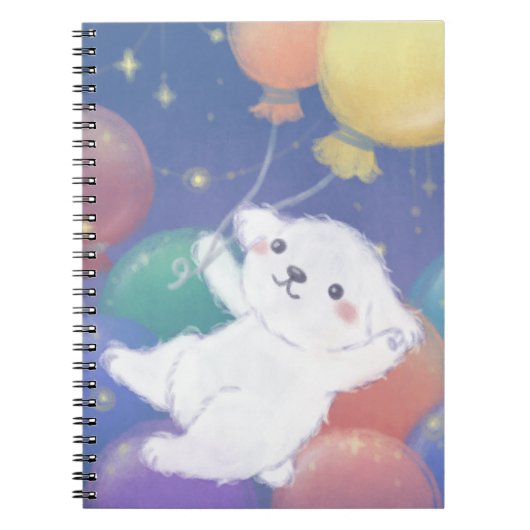 Carnet Joli chiot avec ballons et étoiles (Devant)
